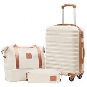 White & Tan Luggage Set